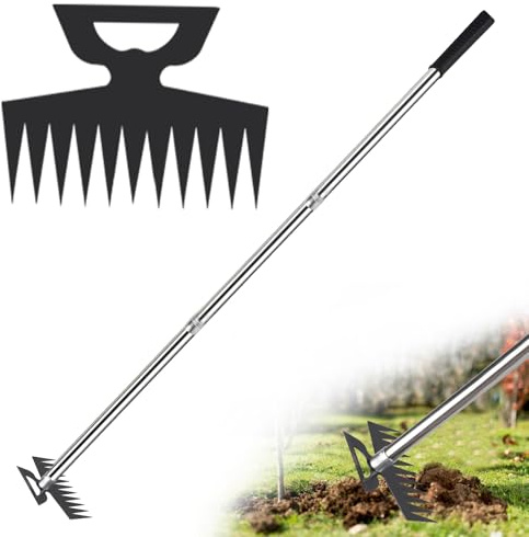 ROLKAR Weed Puller Picker Tool Scuffle Hoe Rake, Hand Tiller Small for Planting, Grass Weeder Dandelion Uprooting Remover, Standing Cultivator for Flower Garden Beds Lawns Yard Weeding and Leveling