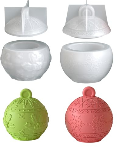 Silikonformen Gießformen Weihnachten, 2 Stück Silikonform Kerzenhalter mit Deckel, Gießformen Silikon Weihnachten Weihnachtskugel Kerzenform Silikon Epoxidharz Form Kerzenglas für Vorratsgefäß