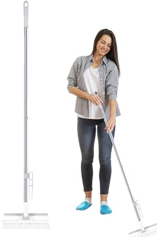 Cepillo para Pisos, Cepillo para Suelos con Mango Largo, 4 en 1 V-brussh cepillos giratorios de 180 Grados para Limpiar baños, Suelos de Cocina