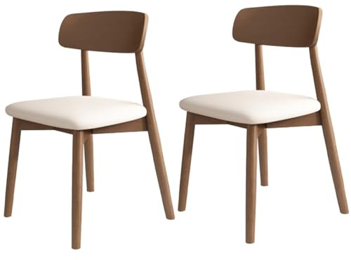 Juego de 4 sillas de comedor de madera maciza, diseño acolchado sin brazos, versátil para comedor, sala de estar, tocador, color blanco y nogal claro, juego de 2 piezas