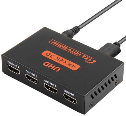 Bpzmm HDMI Splitter 1 in 4 out, 4K HDMI Splitter Adapter with 3.3FT Cable, 4K@30HZ Full HD Distributor Multi Connector for Xbox PS3 PS4 PS5 PC Laptop HDTV Projector, Mirror Only, Not Extend Display
