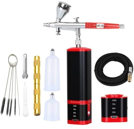 Kit aerografo portatile, wireless con compressore, pistola a spruzzo elettrica for colorare,Alta efficienza(Rot)