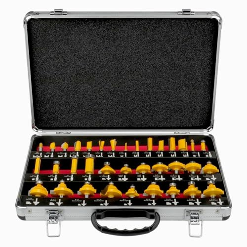 Topolenashop Set 35 Frese per Legno con Codolo 8 mm – Kit Frese per Fresatrice Verticale, Rifilatore e Router, Frese Professionali per MDF, Compensato, Legno Duro e Morbido con Valigetta | 610103
