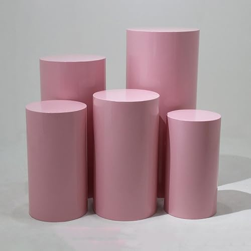 Cylinder Pedestal Stands 5Pcs Large Cylinder Tables Round Flower Columns for Wedding Birthday Party,Pink