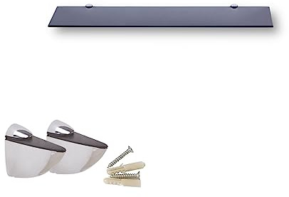 Euro Tische Étagère Murale en Verre 50cm pour Salle de Bain, Étagère de Douche Noire avec Verre de Sécurité Trempé 6mm et Supports Métalliques