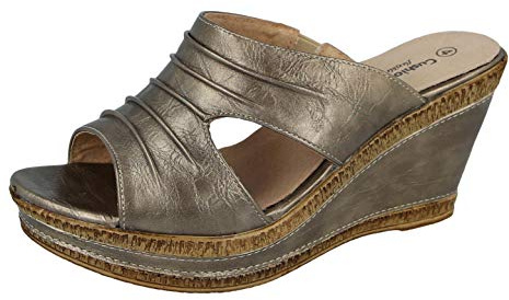 Ladies Leather Lined Peep Toe Mid Wedge Mule Sandals