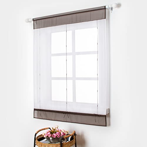SIMPVALE 1 tenda a pacchetto per finestra, decorazione interna per cucina, bagno, balcone, tenda da finestra in voile trasparente (80 x 120 cm, marrone)