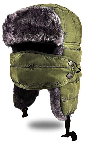 BROTOU Unisex Trooper Hat, Warm Thick Winter Hats Ear Flap Trapper Hat with Windproof Mask for Skiing, Hiking, Skating and Climbing (Green)