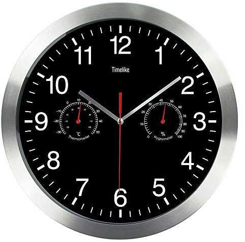 Metal Quartz Wall Clock,12 Inch Modern Silent Non-ticking Wall Clocks with Thermometer Measures Temperature Humidity for Kitchen,Living Room Bedrooms Office.