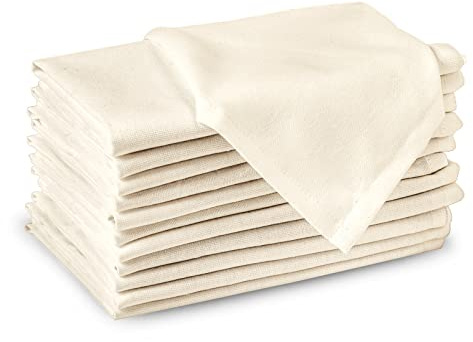 Encasa XO Baumwollstoffservietten | 12er-Set | Größe 43x43 cm | Natürlich Volltonfarbe | Waschmaschinenfest