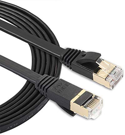 LAN rete cavo Ethernet Patch Cable 1.8m CAT7 10 Gigabit Ethernet Ultra Piatto Via Cavo Patch For LAN Modem Router Network - Costruito Con Connettori RJ45 Schermati Alta velocità (Color : Black)