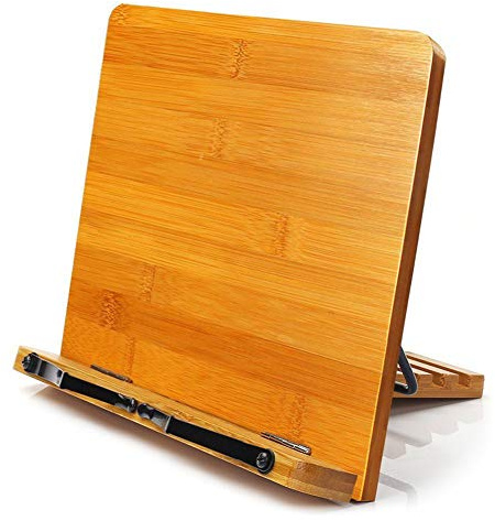 Bambus Tischplatte Notenständer Halter, Bücherregal Tablet Stand Desktop Lesehalter Regal Rack, Dokument Kochbuchhalter Mit 2 Seitenhaltern Klappbarer Verstellbarer Ständer (a)