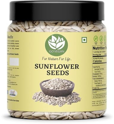Go Vegan Semi di girasole 1 kg – semi di girasole crudi da mangiare | cibo dietetico | snack sano | semi crudi | gestione del peso [confezione in barattolo]