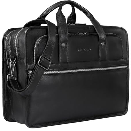 STILORD 'Yves' Aktentasche Herren Damen Leder Arbeitstasche Dokumententasche 15,6 Zoll Laptoptasche Businesstasche Lehrertasche echtes Rindsleder, Farbe:schwarz