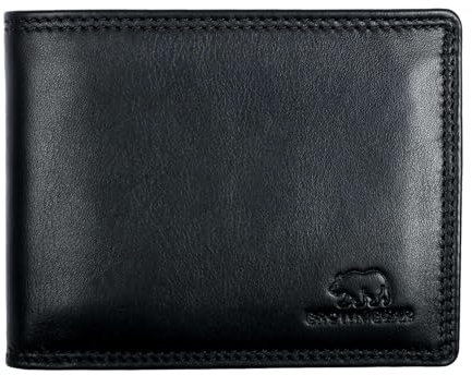 BROWN BEAR Geldbörse Herren Leder mit Münzfach groß | Schwarz Nappa | RFID-Schutz | Echtleder Portemonnaie | Business Geldbeutel | BB Design 8005-D HBK