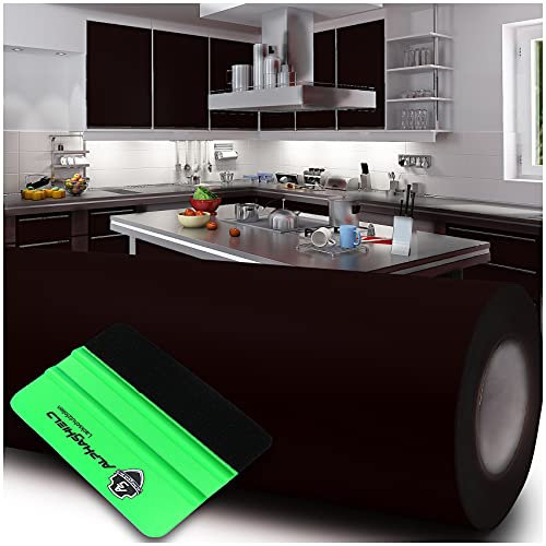 Finest Folia 10m x 63cm Plotterfolie + Rakel Hochglanz Glanz oder Matt Klebefolie Möbelfolie Küchenfolie Badfolie Dekofolie (070 Schwarz, Matt)