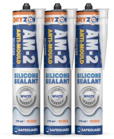 Dryzone Silicone Sealant White Anti-Mould (310 x 3) - Waterproof Premium Sanitary-Grade, Low VOC Sealant for Bathroom and Kitchen