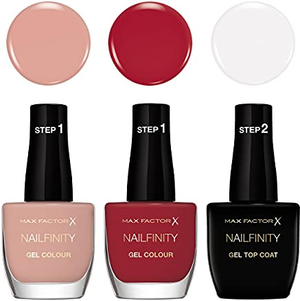 Max Factor Set Smalti Unghie Nailfinity, Smalti a Lunga Tenuta Effetto Gel, 100 The Finale, 200 The Icon, 310 Red Carpet Ready