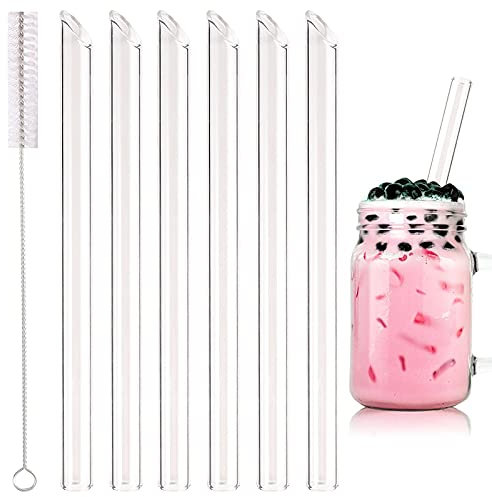 Glas Strohhalme, 6 Stück 14mm Geraden Glas Strohhalm mit 1 Stück Reinigungsbürste, Glasstrohalme Wiederverwendbar bubble tea strohhalme für Cocktail Smoothie Tee