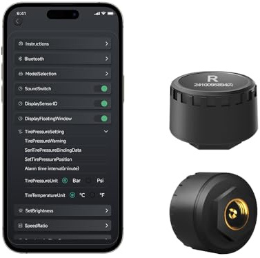 WISTEK Bluetooth Tire Pressure Monitoring System for Motorcycles with 2 External Sensor, 5 Alarm Modes, Bluetooth TPMS APP Operate, Supports iOS APP