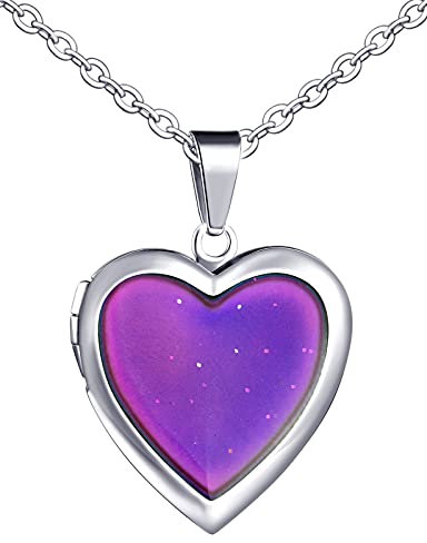 Feilok Damen Halskette mit Herz Anhänger Empfindlichen Kristall Thermo Stimmung Farbwechsel Halskette Medaillon Photo Bilder Amulett