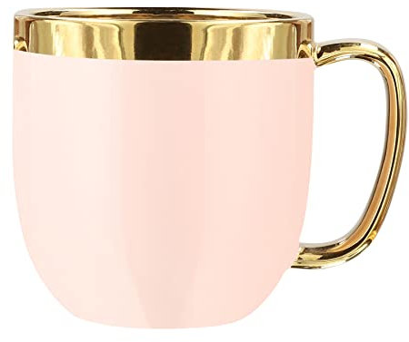 HOMLA Sinnes Tasse mit Goldener Verzierung - Becher Teetasse Kaffeebecher 0,28 l Porzellan Vergoldet Handbemalt Rosa & Gold