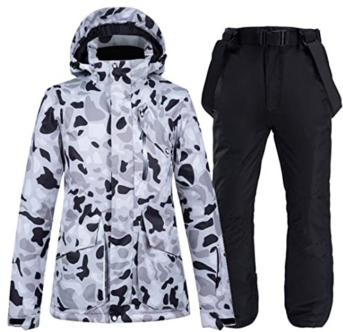 Unisex Snowboardjacke + Hose Herren Damen Winter Parka Thermo Skijacke Snowboardhose Schwarz XXXL