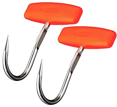 Grekywin Meat Hooks with Orange Hook Handle, Stainless Steel Butchering Tool for Butchers, T-Handle Meat Boning Hook for Kitchen Butcher Shop Restaurant (2Pcs)