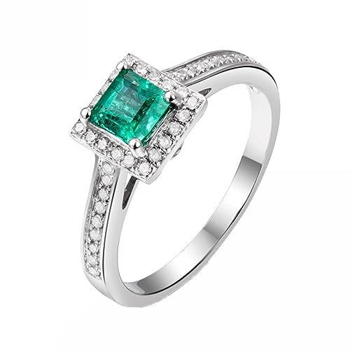 Ring Damen Diamant, Vorsteckring Gold 750 18 Karat Weißgold Smaragd 4 Zinken Quadratischer Smaragd mit 0,51 Karat Schmuck Größe 47 (15.0)