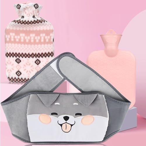 Bouillotte 3 en 1 avec couvercle, Ceinture chauffante extra longue au dos, Bouillotte 1L avec couvercle