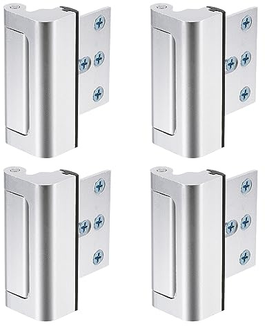 sourcing map 4 Set Home Security Door Lock, Door Reinforcement Lock 3 Inch Stop Withstand 800lbs, Front Door Kick in Security Protector for Inward Swinging Door Latch, Silver