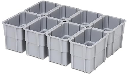 Lot de 8 compartiments pour conteneurs euro, tiroirs avec dimensions intérieures 362 x 262 mm (L x l), 102 mm de haut, différentes tailles/couleurs (lot de 8, gris)
