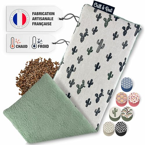 Chill&Rest - Bouillotte micro-onde fabriquée en France - Coussin chauffant dos - Bouillotte seche - Confortable et apaisante - Chauffe cou - Idée cadeau famille - Vert - La Cactus