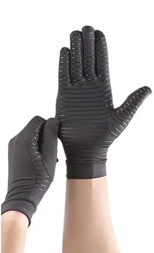 Jesata 1 Pair Full Finger Compression Arthritis Gloves | Breathable & Non-slip Copper Infused Touch Finger Gloves | Hand Support for Carpal Tunnel, Arthritis Pain, Tendonitis & Osteoarthritis (L)