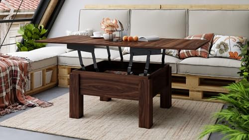designimpex Design Couchtisch Tisch Oslo höhenverstellbar 49 / 76cm aufklappbar 80 / 160cm Esstisch, Farbe:Nussbaum