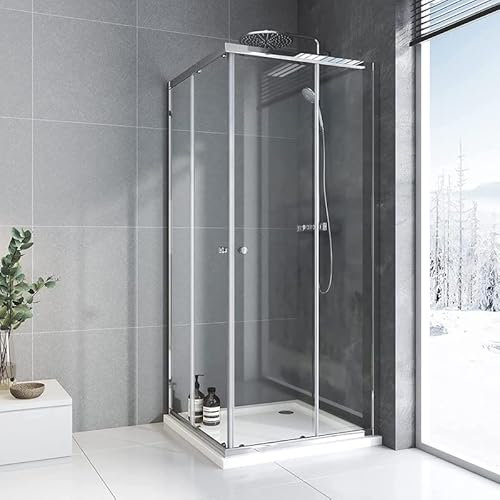 Duschkabine 75x75 cm Eckeinstieg Schiebetür,Silber Doppel Schiebetür Duschabtrennung 6mm ESG Glas Duschwand Dusche,Höhe 185 cm