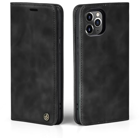 LBH Handyhülle für Apple iPhone 11 Pro in Schwarz mit Karten- und Geldfach Smartphone Hülle mit Standfunktion Flip Case Schutzhülle Magnetverschluss Vintage