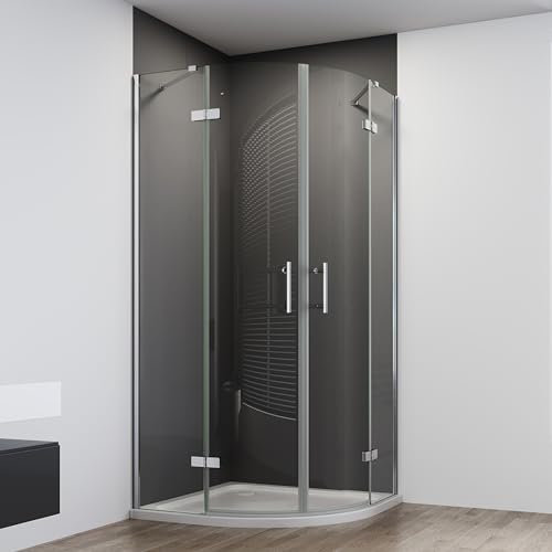 IMPTS Duschkabine 80x80cm Runddusche Viertelkreis Duschabtrennung Falttür Echtglas Schiebetür Dusche mit 6mm ESG Glas, Höhe 195 cm, Ohne Duschwanne