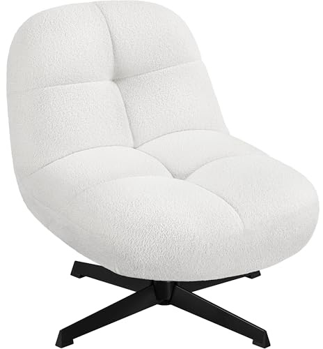 Yaheetech Poltrona in Tessuto Boucle Senza Braccioli Sedia Imbottita Girevole a 360° Sedie Ufficio Senza Ruote Poltrona per Soggiorno Camera da Letto Sala Riunioni Bianco 68 × 81 × 74 cm