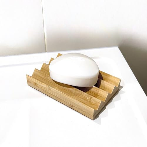 Natural Bamboo Soap Dish Tray for Shower, Bathtub, Decorative Wooden Soap Holder with Anti-Slip Base, Keep Soap Dry in Kitchen, Bathroom, Sink, Soap Saver for Hand Face Wash Bar & Sponges (1pc)
