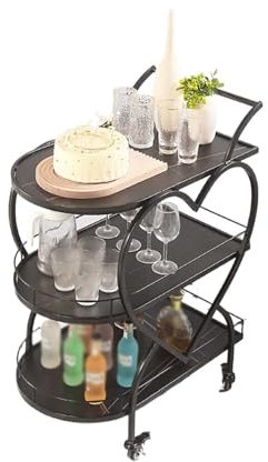 GLigeT Servierwagen Schwarzer Barwagen mit 3-stufigen Lagerregalen, mobiler Bar-Servierwagen for Zuhause, Küche, Wohnzimmer, Esszimmer Rollwagen