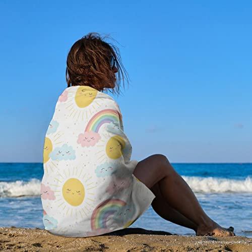 Mikrofaser Strandtuch Cartoon Sonne Wolken Regenbogen Duschtücher Weich Strandtücher Hautfreundlich Fitnesshandtuch, Für Yoga, Strand, Wandern, 80x130cm