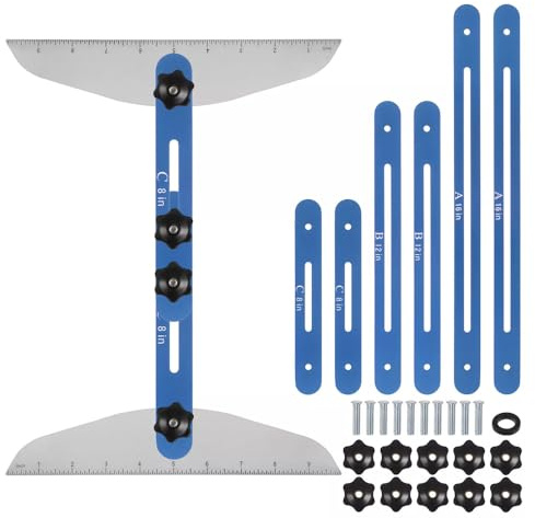 Sarini Stair Tread Gauge Template Tool, Stair Tool Box 11-60 Adjustable Length Stair Measuring Too Jig for Stair Treads Suitable for Stairs,Risers and Partition,Blue