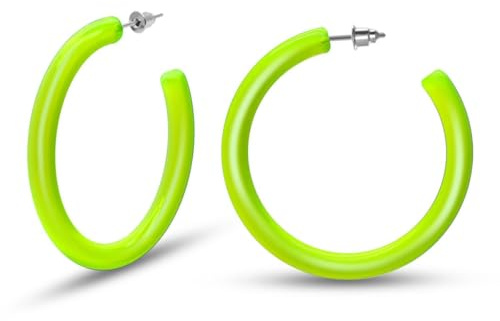 Soul-Cats schöne Creolen Ohrstecker Ohrringe neongelb neonpink transparent 80er Style