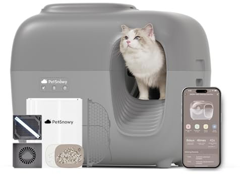 PetSnowy Katzenklo Selbstreinigend Katzentoilette mit TiO2-Geruchskontrollsystem, App-Steuerung, Auto-Packing für große Katzen & Mehrkatzenhaushalte 1,5-9 kg, Max Kapazität von 83L (2025 Premium)