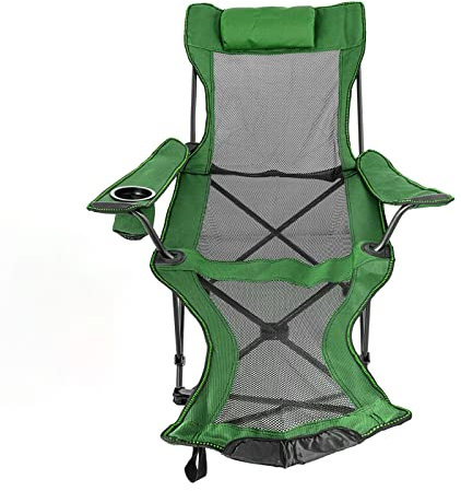 Campinghocker Klappstuhl for den Außenbereich, klappbarer Campingstuhl, Rückenlehne mit Fußstütze, tragbarer Bett-Nickerchenstuhl for Camping, Angeln, faltbarer Strand-Loungestuhl.(Green)
