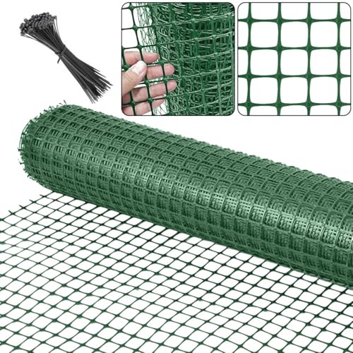 1m x 10m clôture de jardin, Clôture en plastique de maille [lourde] clôture temporaire de sécurité, Barrière d'animal pour chien, Jardin légumes volatile poulet réutilisable bordure net -Vert