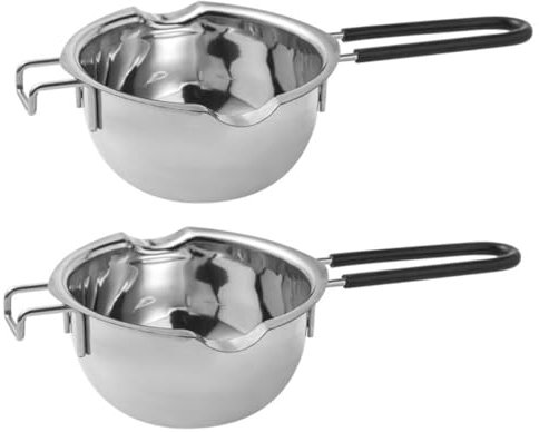 KICHOUSE 2pcs Stainless Steel Chocolate Melting Pot for DIY Kitchen Utensil Silicone Handles for Melting Chocolate for Moulds and Butter