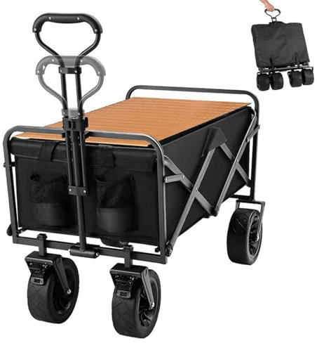 Gaxcent Chariot À Bras Chariot Pliable Tissu Chariot Pliable avec Chariot Frein Chariot Transport Autoportant Chariot Jardin avec Planche Pliante Et Poignées Poussée Réglables,Noir