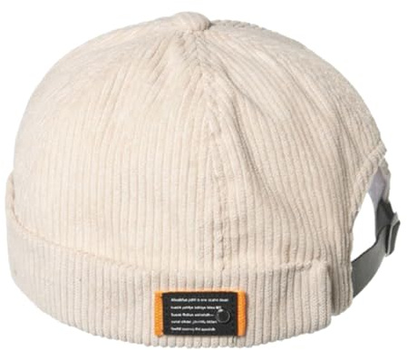 Unisex Docker Cap Mössor, Mjuk Bomull Skullcap Mössa, Brättlös Arbetare Sjöman Keps, Justerbar Retro Rullad Manschett, Spänne-Beige, one size
